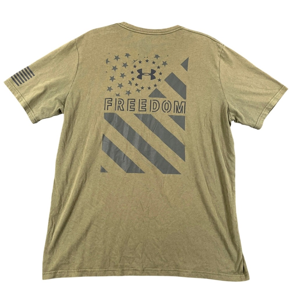 Under Armour Freedom T Shirt Mens XL Green HeatGear Flag Graphic Loose Fit